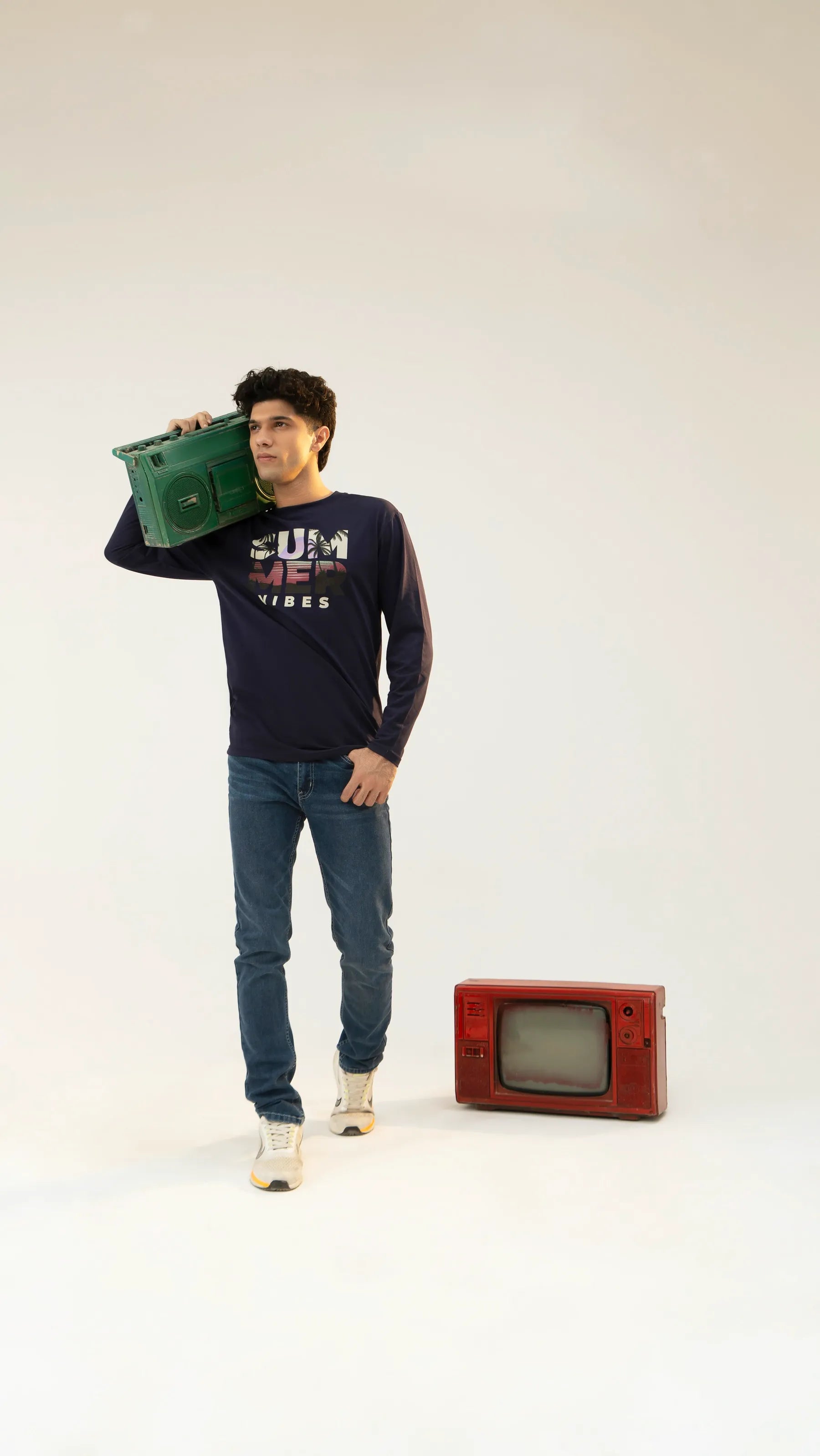 Men Full Sleeve T-Shirt - Navy Blue - Harwage