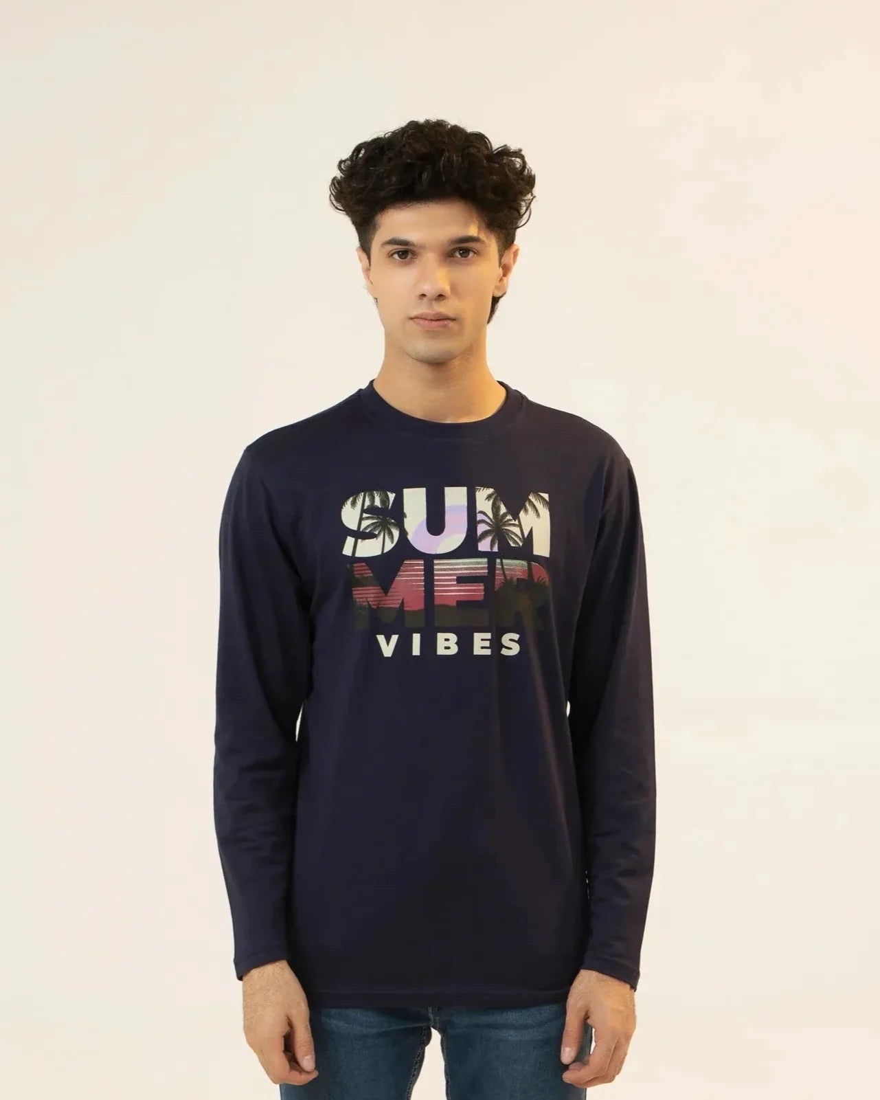 Men Full Sleeve T-Shirt - Navy Blue - Harwage