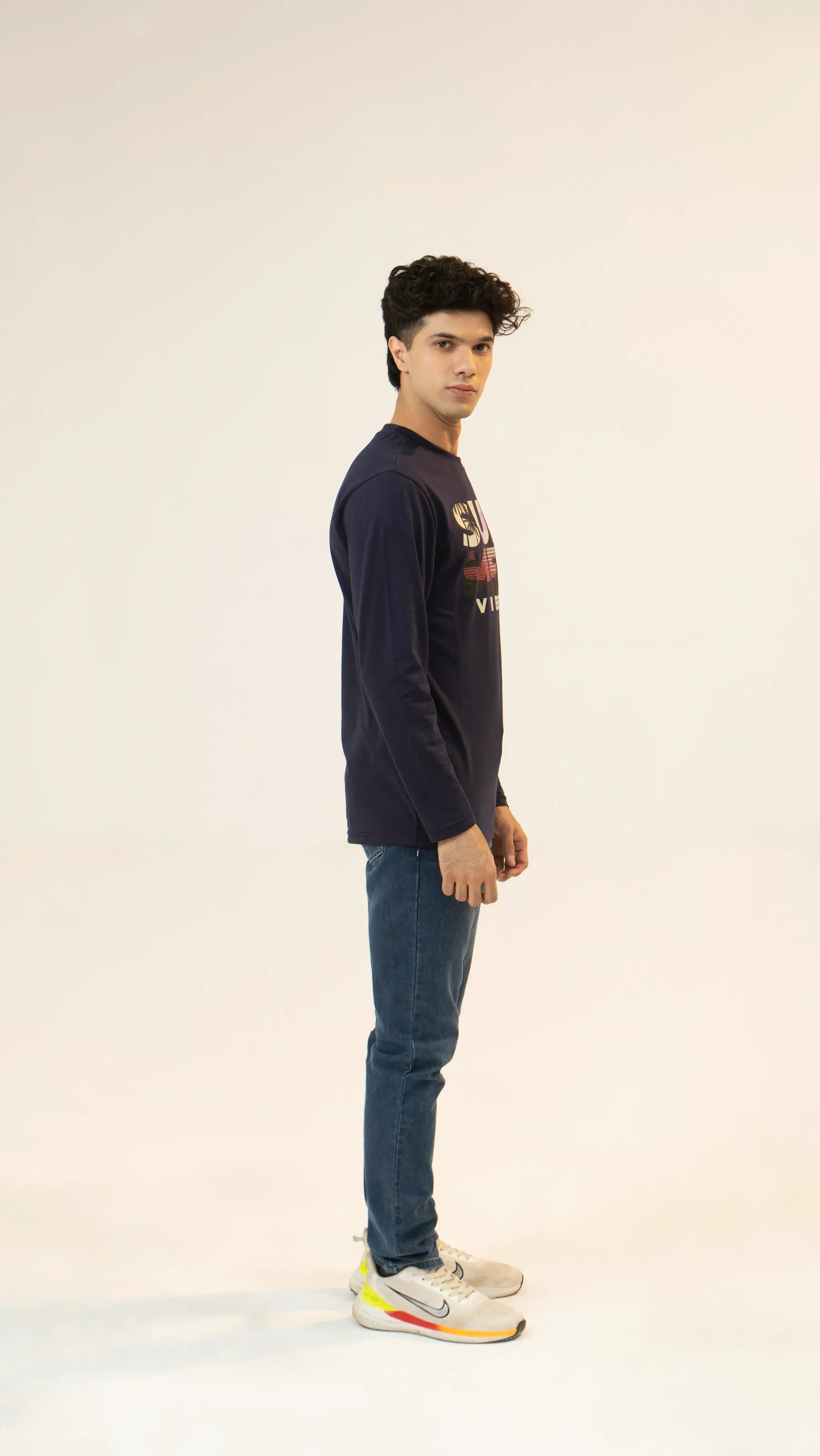 Men Full Sleeve T-Shirt - Navy Blue - Harwage