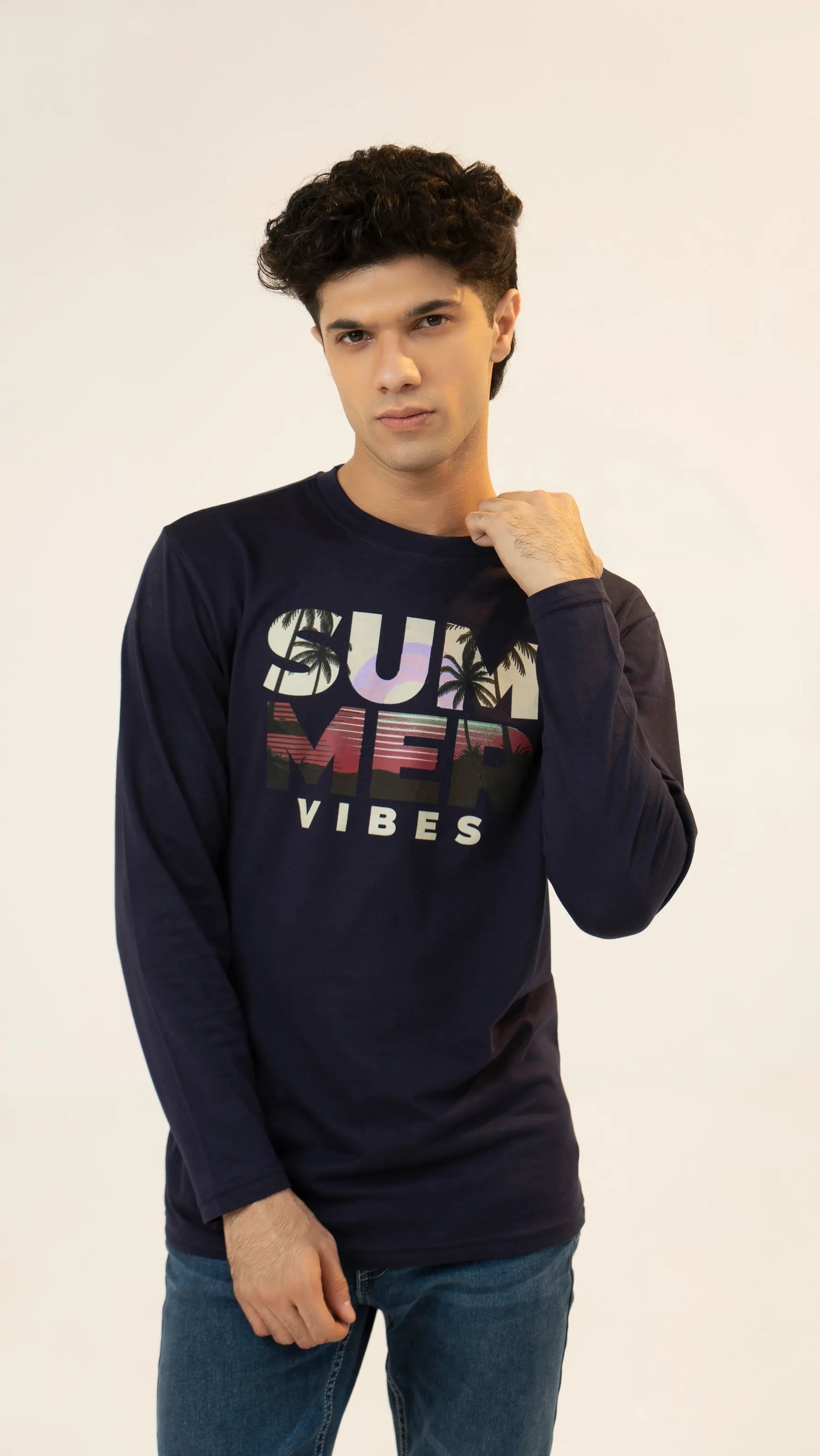 Men Full Sleeve T-Shirt - Navy Blue - Harwage