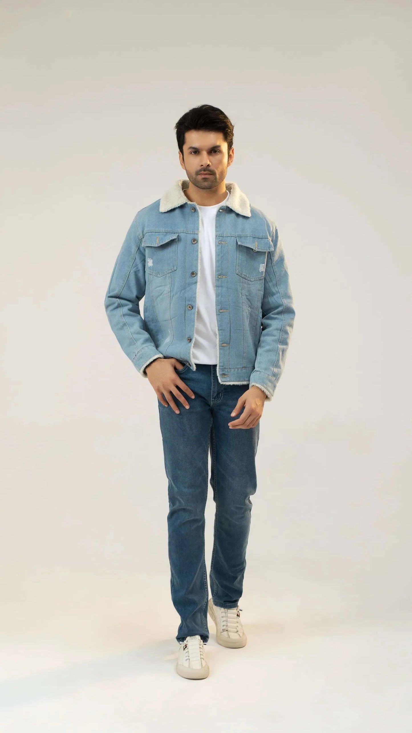 Men Denim Jacket - Blue - Harwage