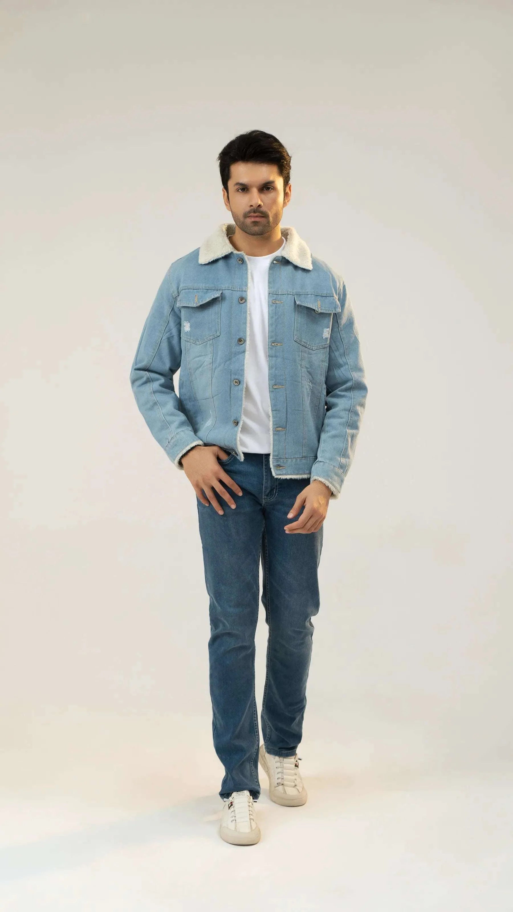 Men Denim Jacket - Blue - Harwage