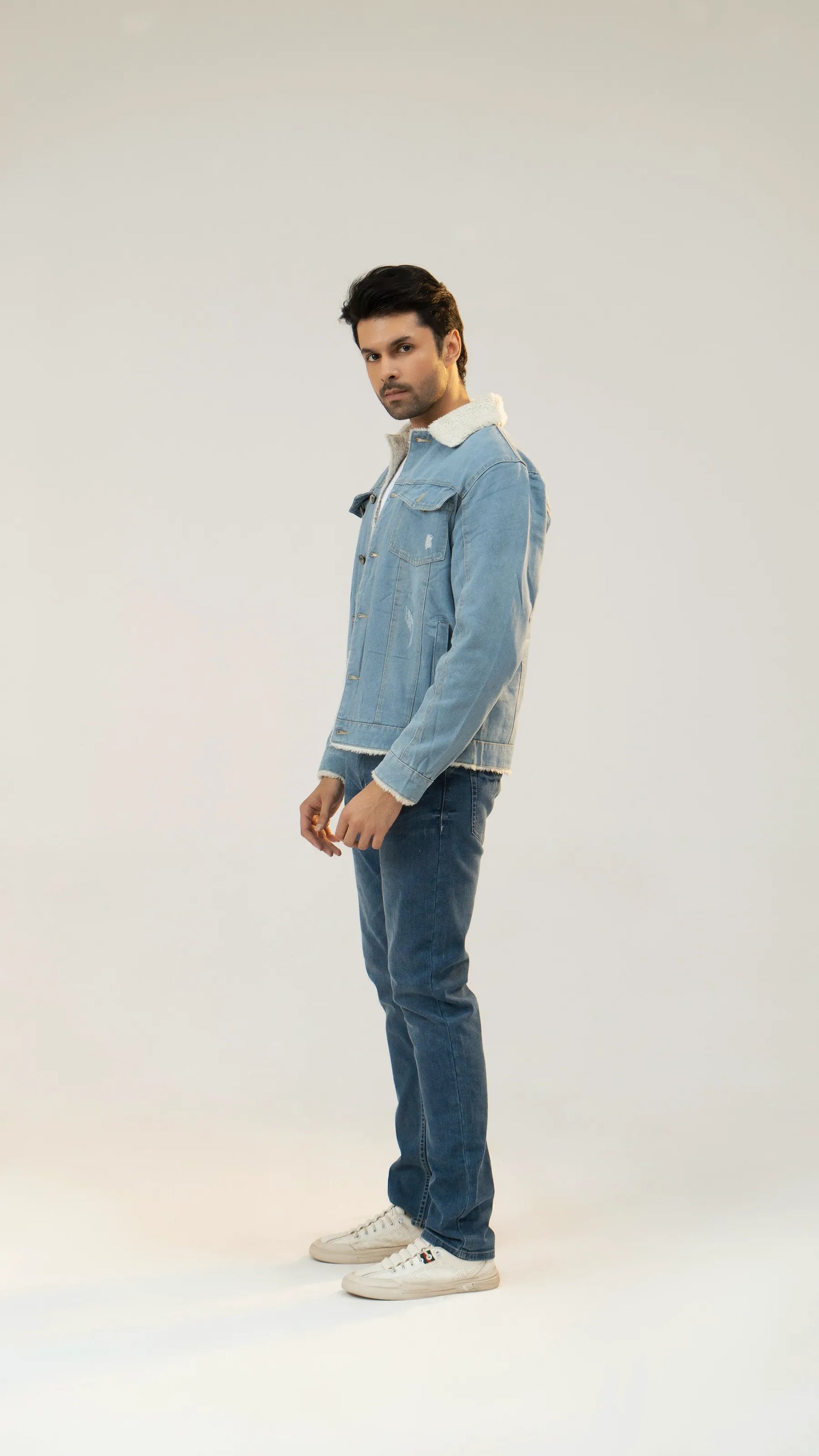 Men Denim Jacket - Blue - Harwage