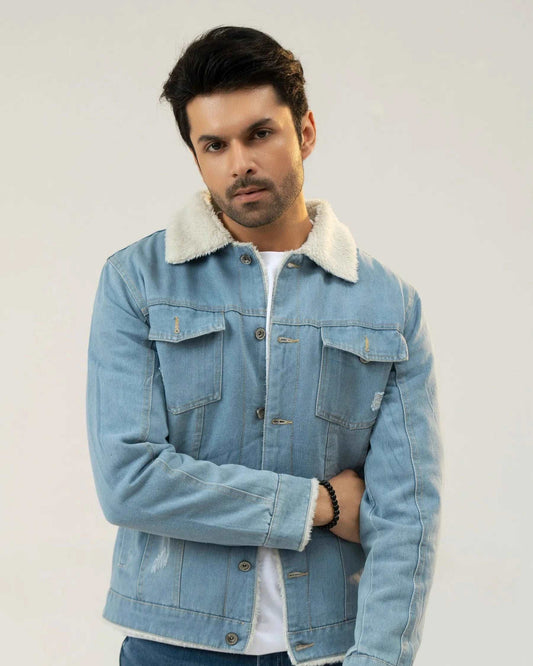 Men Denim Jacket - Blue - Harwage