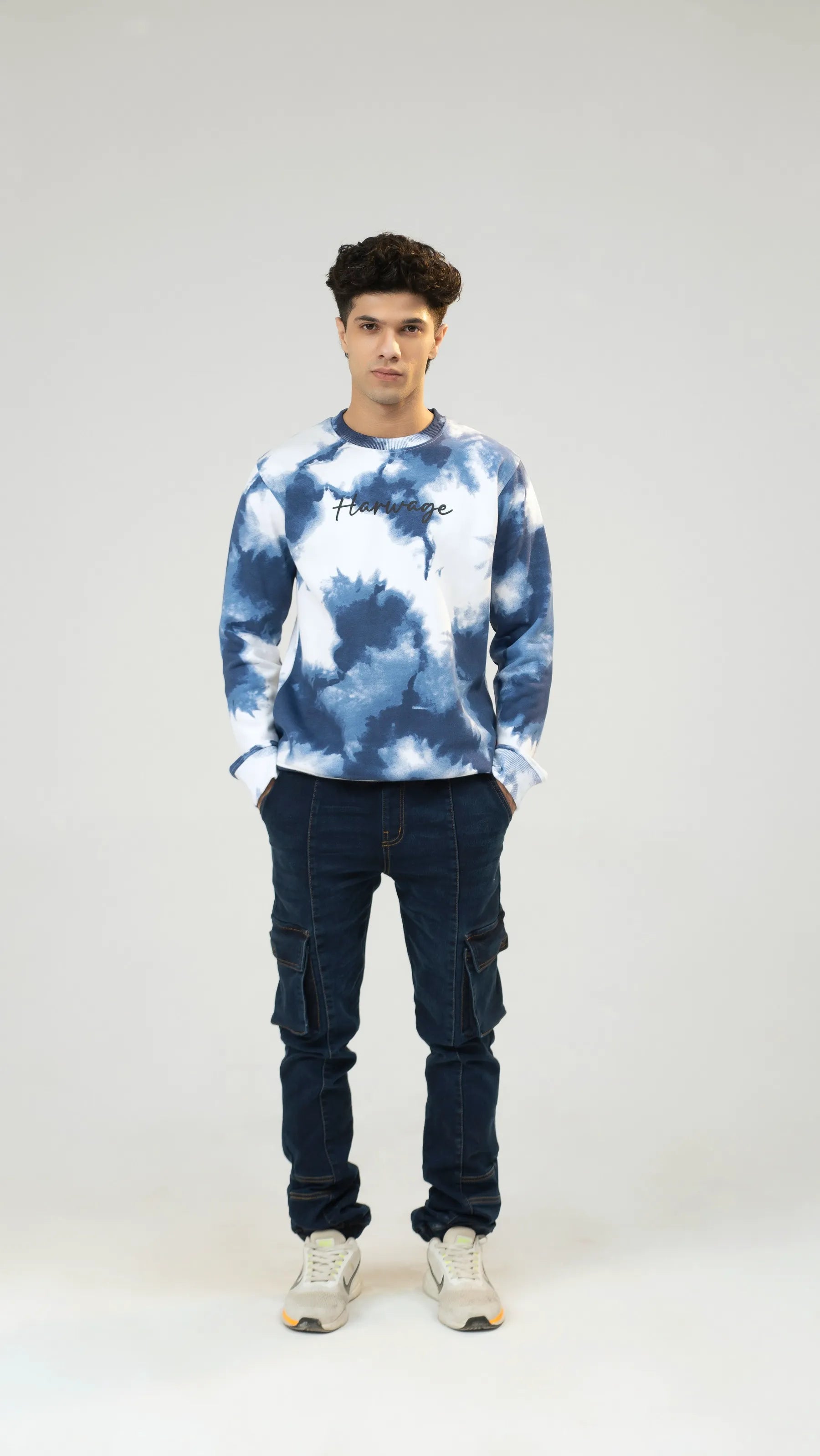 Men Regular Fit Sweatshirt - Blue Tie-Dye Camouflage - Harwage