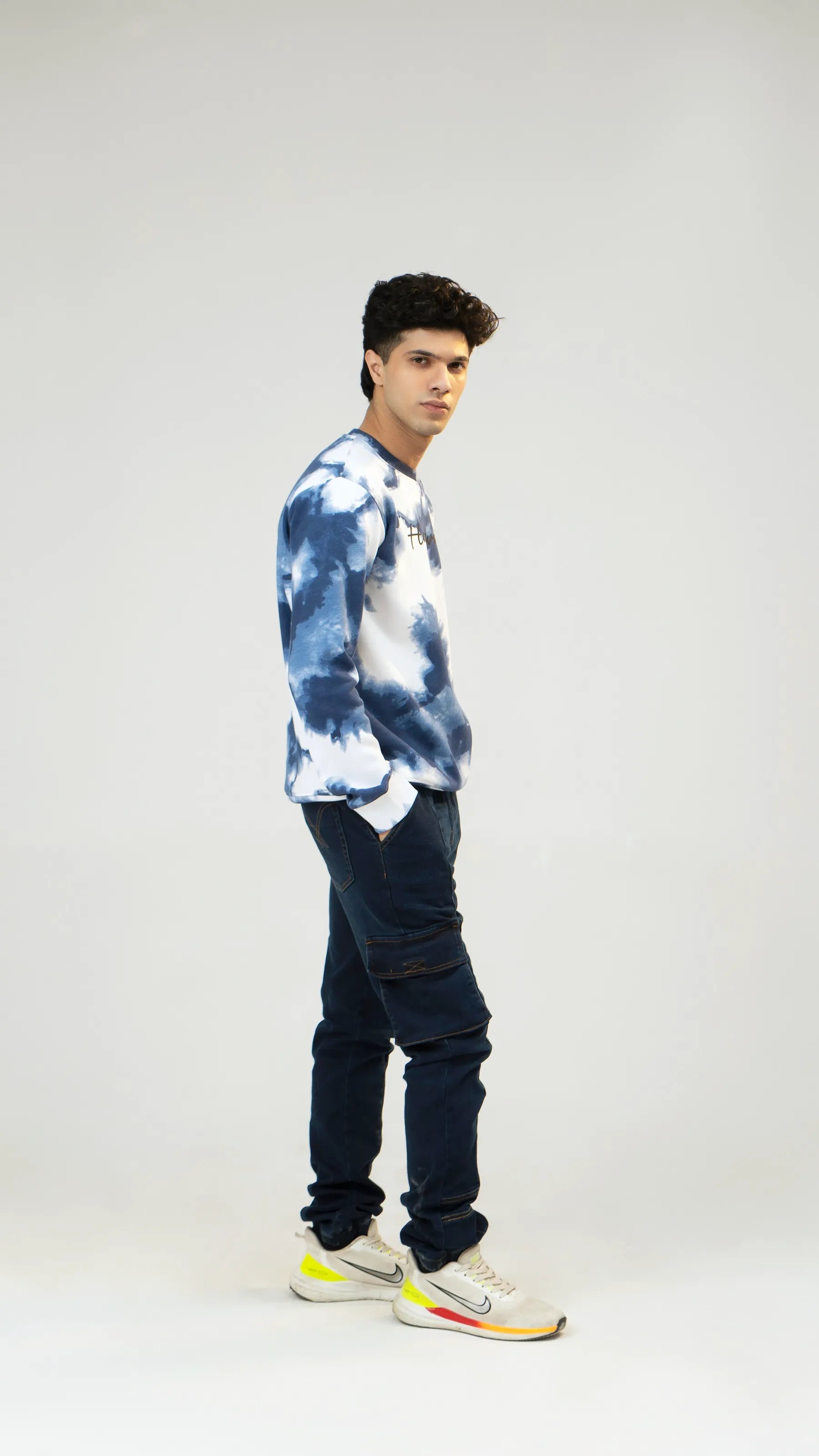 Men Regular Fit Sweatshirt - Blue Tie-Dye Camouflage - Harwage