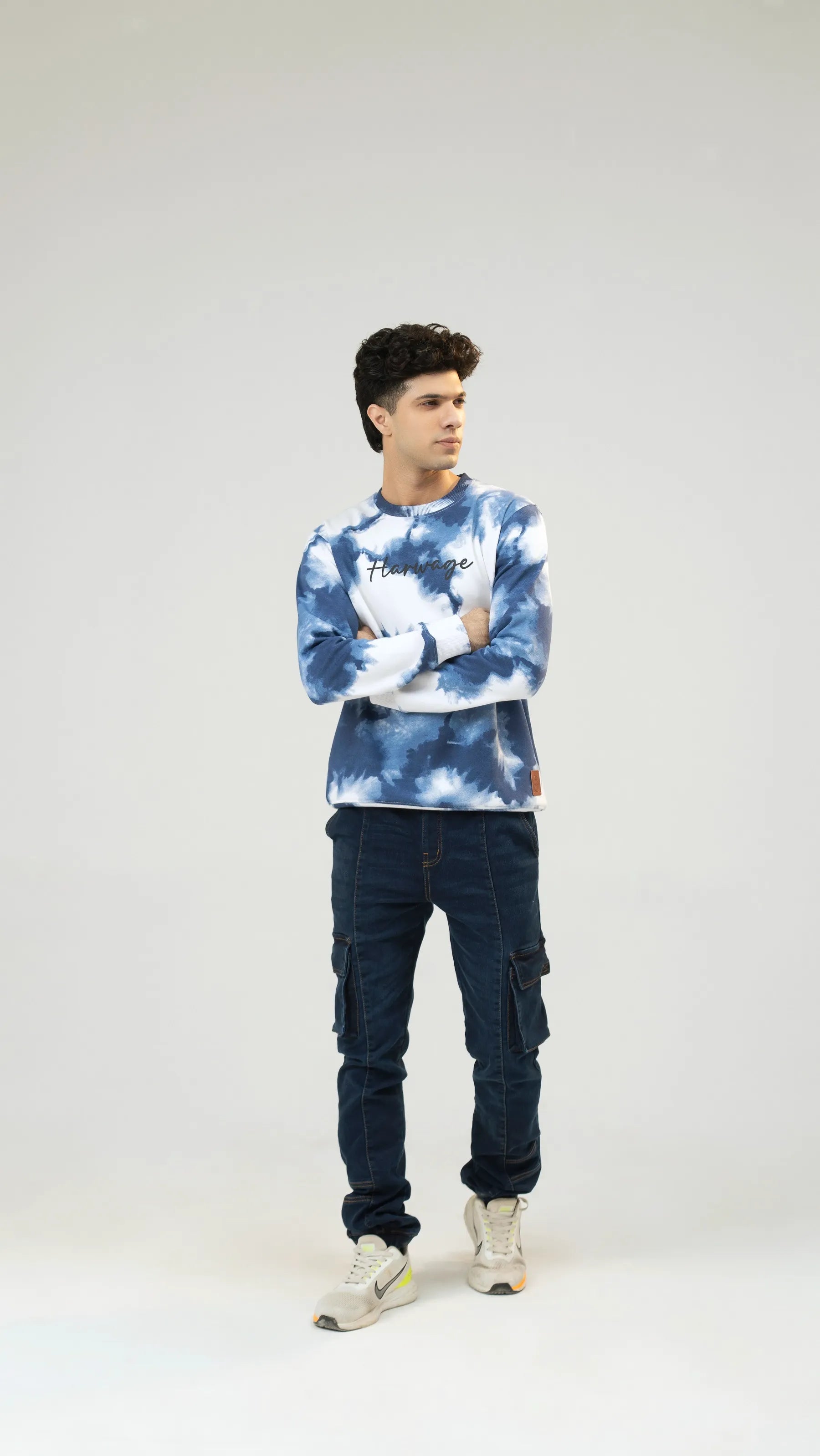Men Regular Fit Sweatshirt - Blue Tie-Dye Camouflage - Harwage