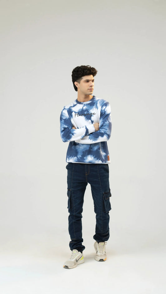 Men Regular Fit Sweatshirt - Blue Tie-Dye Camouflage - Harwage