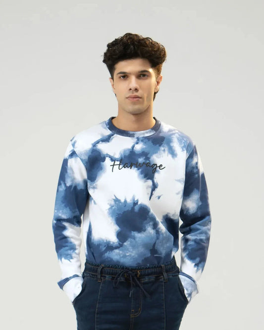 Men Regular Fit Sweatshirt - Blue Tie-Dye Camouflage - Harwage