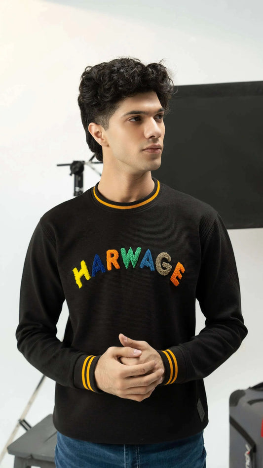 Men Regular Fit Sweatshirt - Black - Harwage