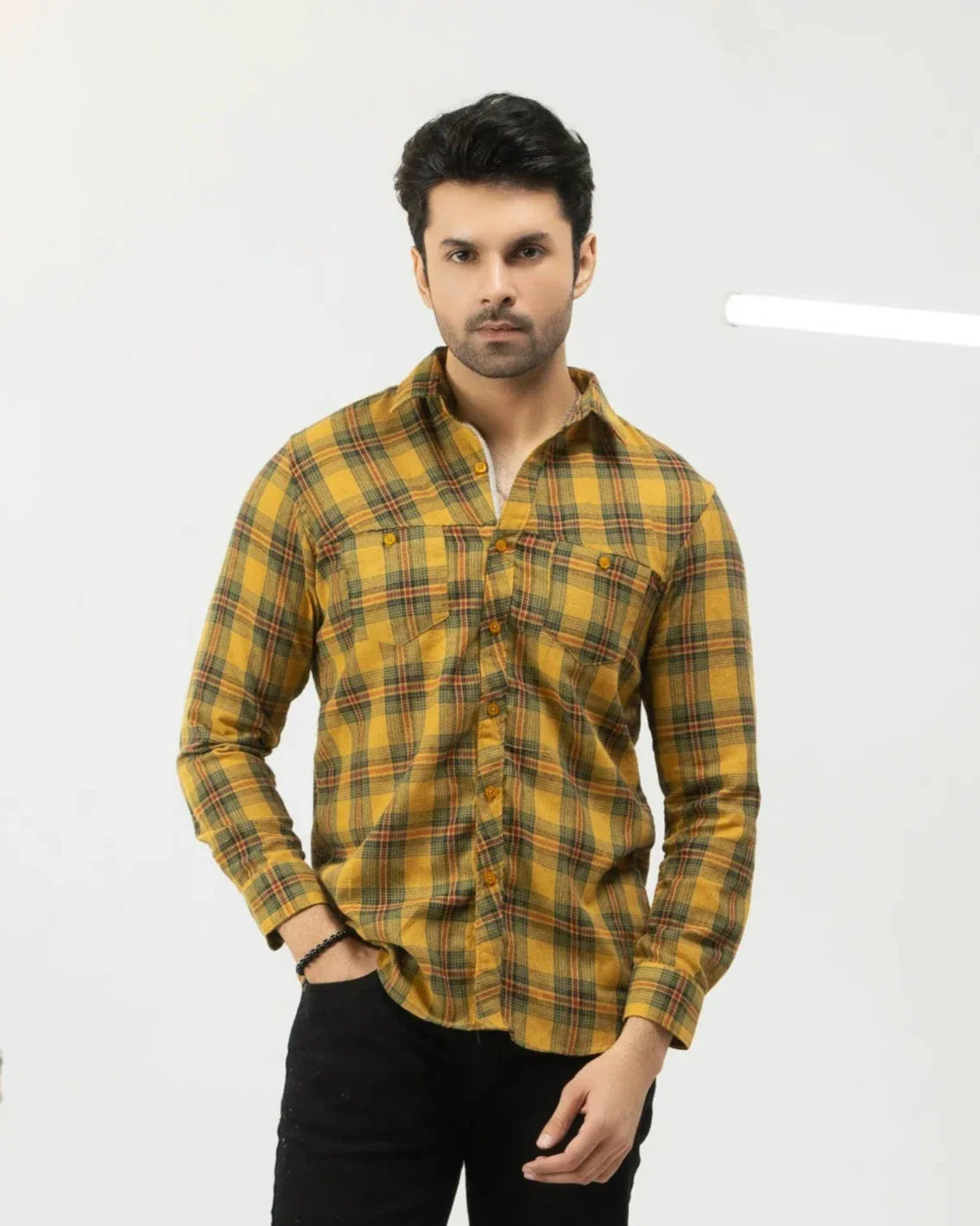 Men Casual Shirt - Yellow Check - Harwage