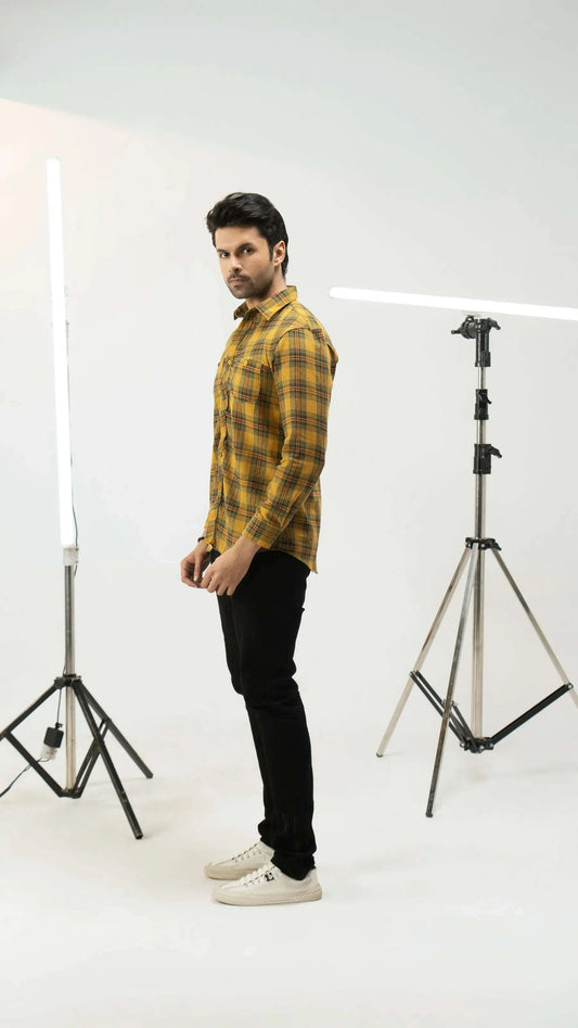 Men Casual Shirt - Yellow Check - Harwage