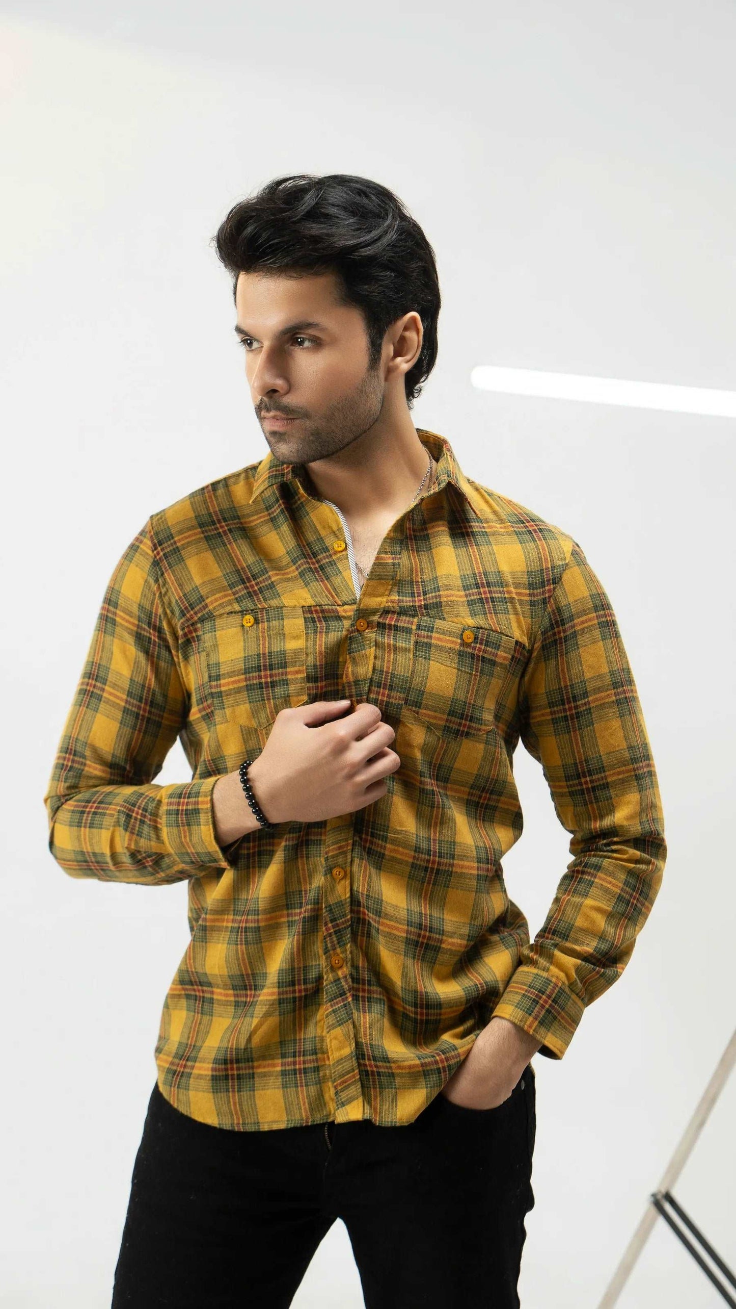 Men Casual Shirt - Yellow Check - Harwage