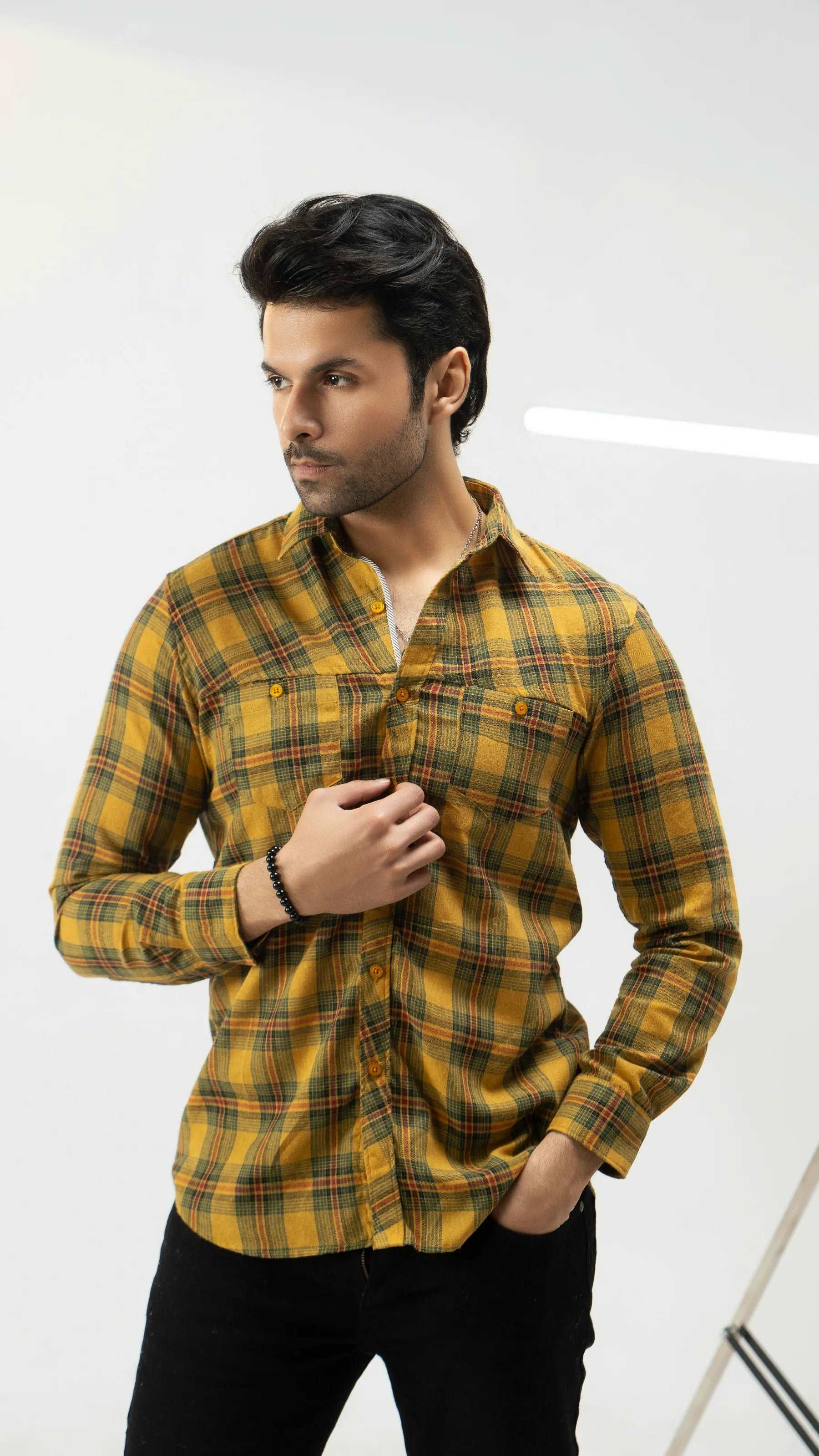 Men Casual Shirt - Yellow Check - Harwage