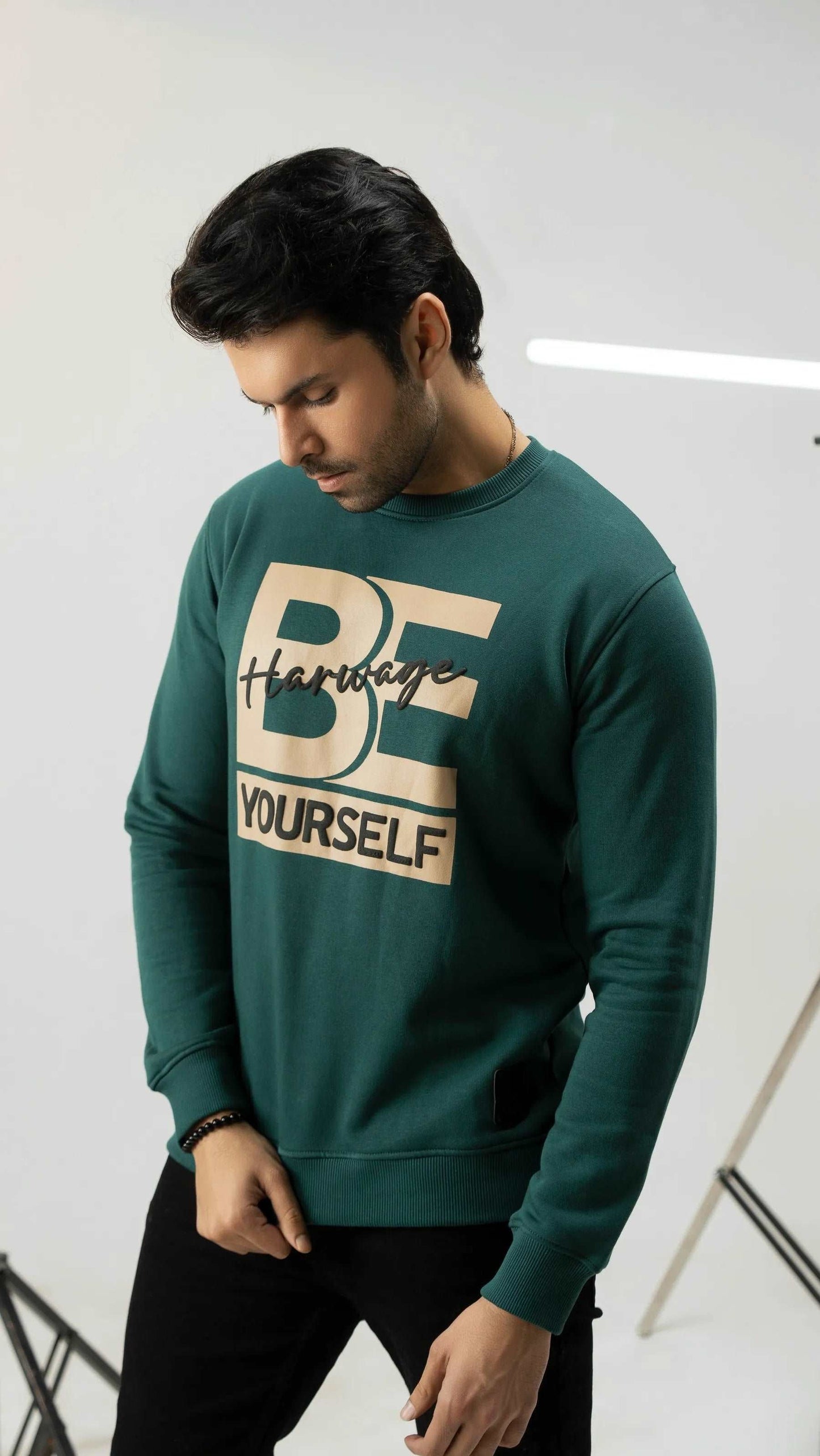 Men Regular Fit Sweatshirt - Green - Harwage