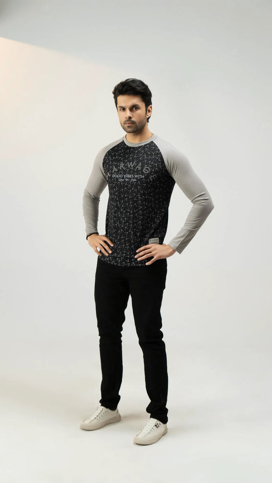 Men Full Sleeve T-Shirt - Gray - Harwage