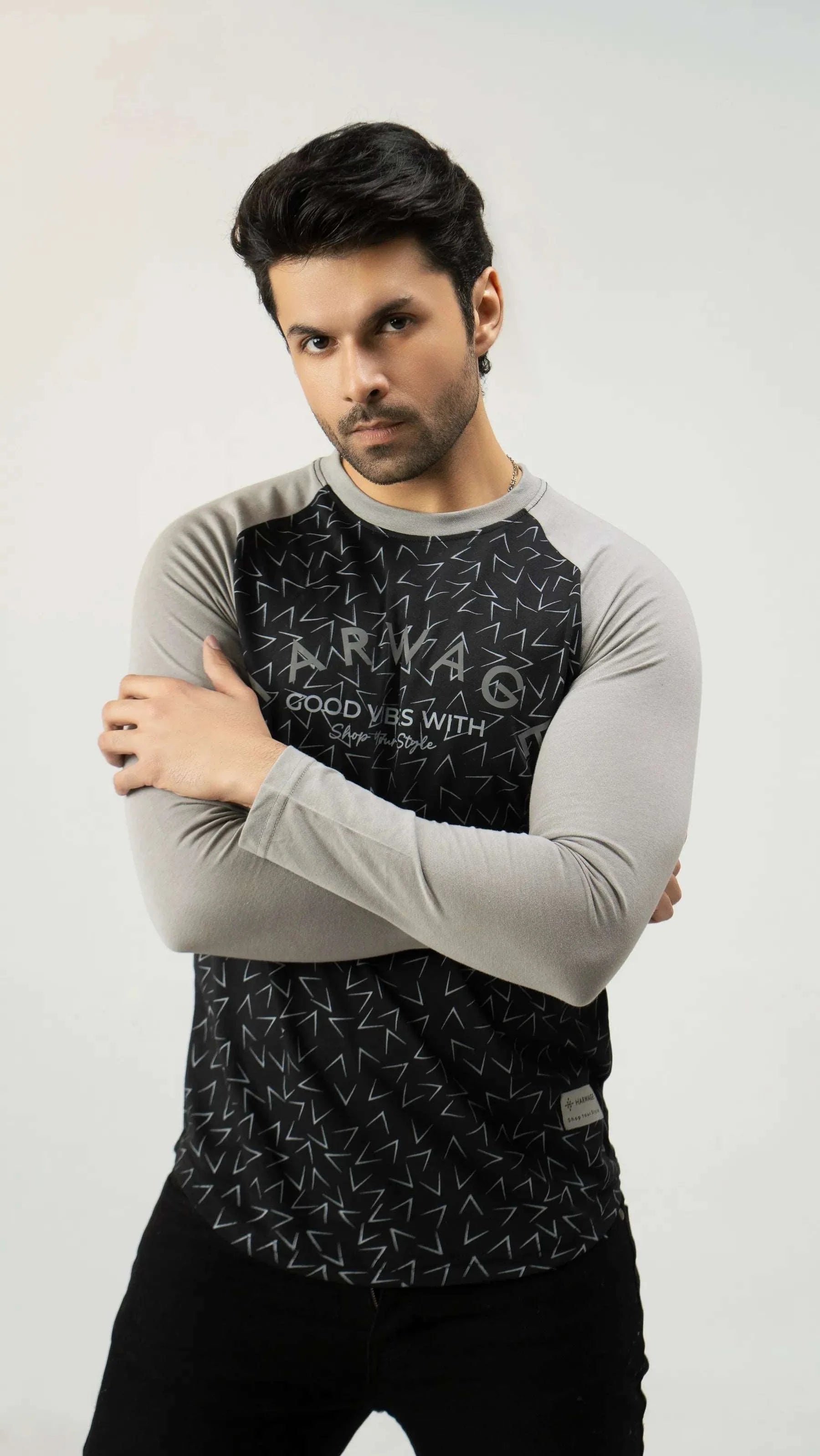 Men Full Sleeve T-Shirt - Gray - Harwage