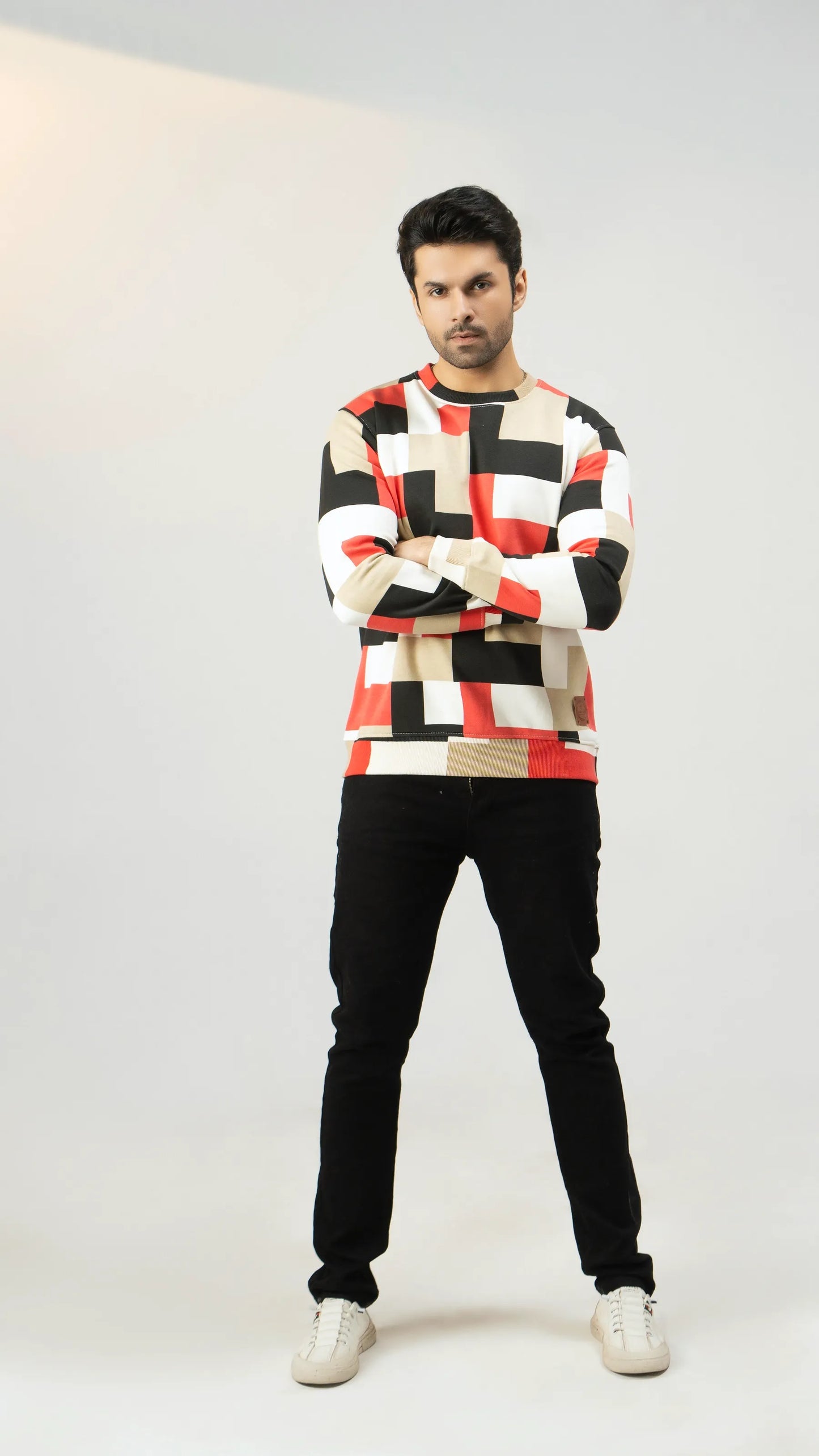 Men Regular Fit Sweatshirt - Geometric Checkered - Harwage