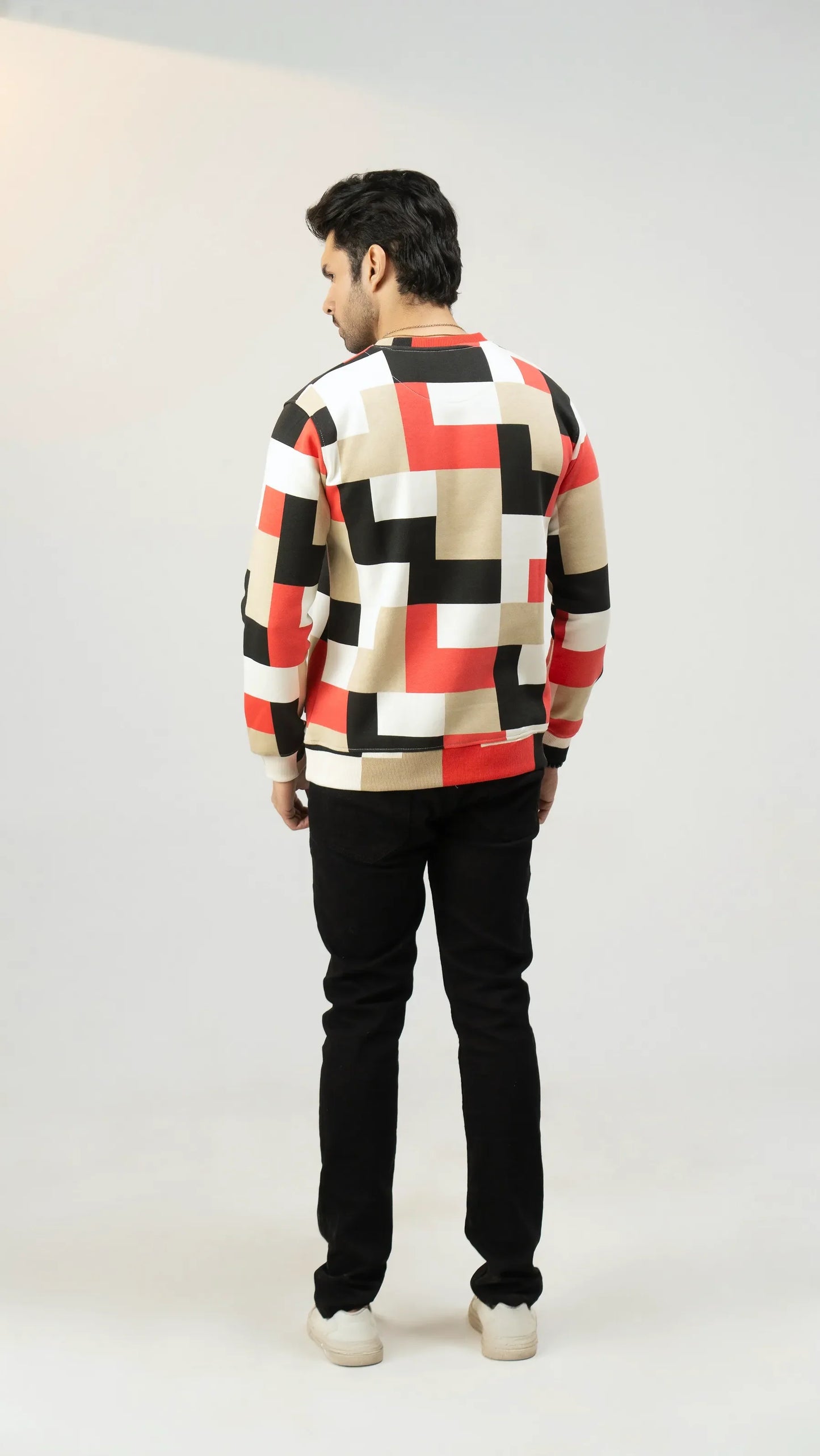 Men Regular Fit Sweatshirt - Geometric Checkered - Harwage