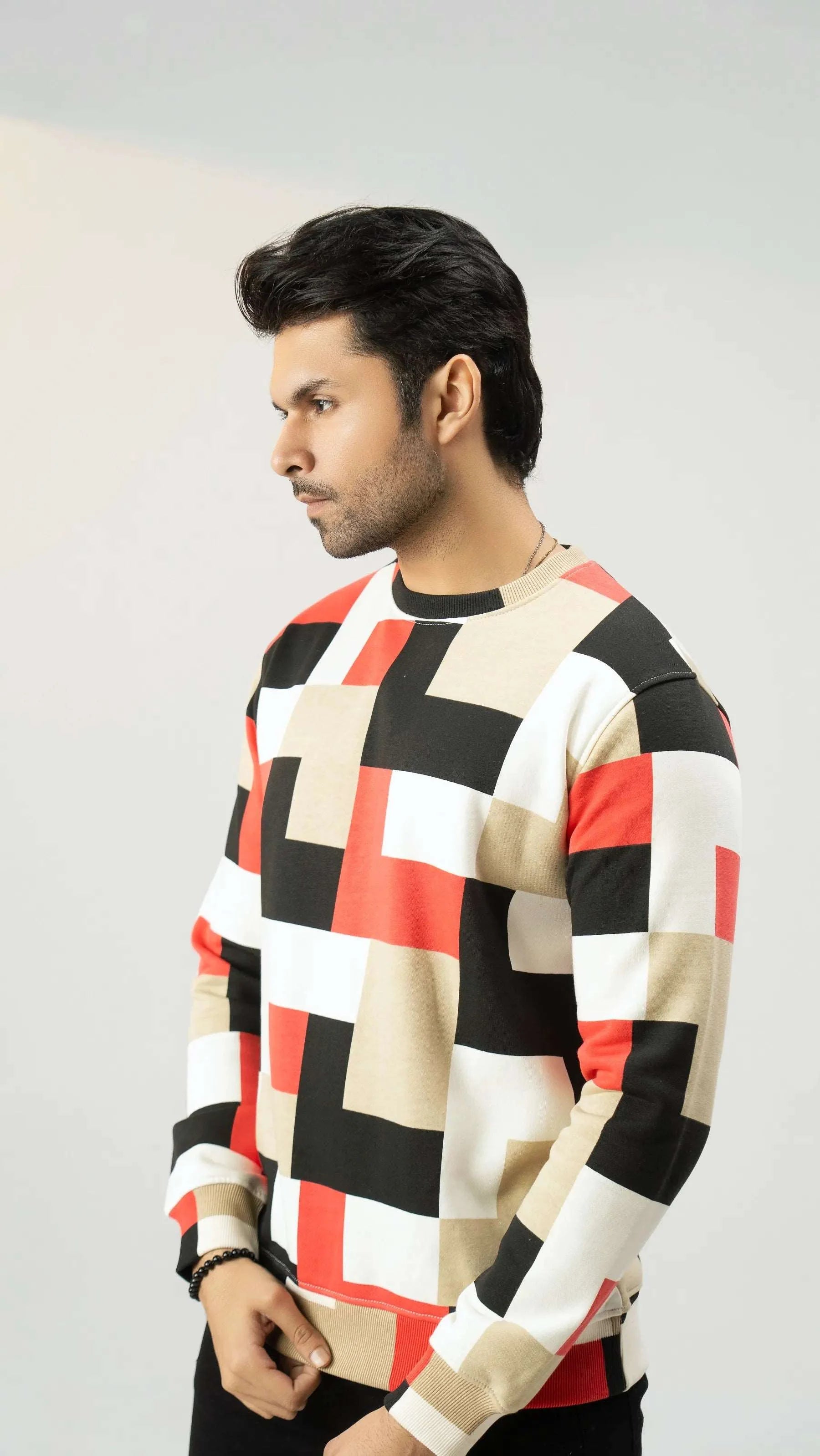 Men Regular Fit Sweatshirt - Geometric Checkered - Harwage