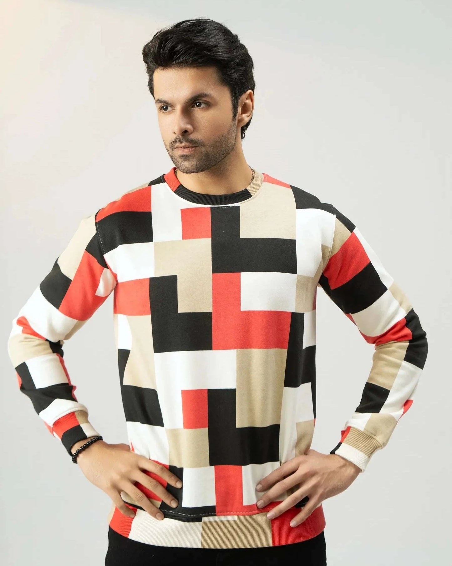Men Regular Fit Sweatshirt - Geometric Checkered - Harwage