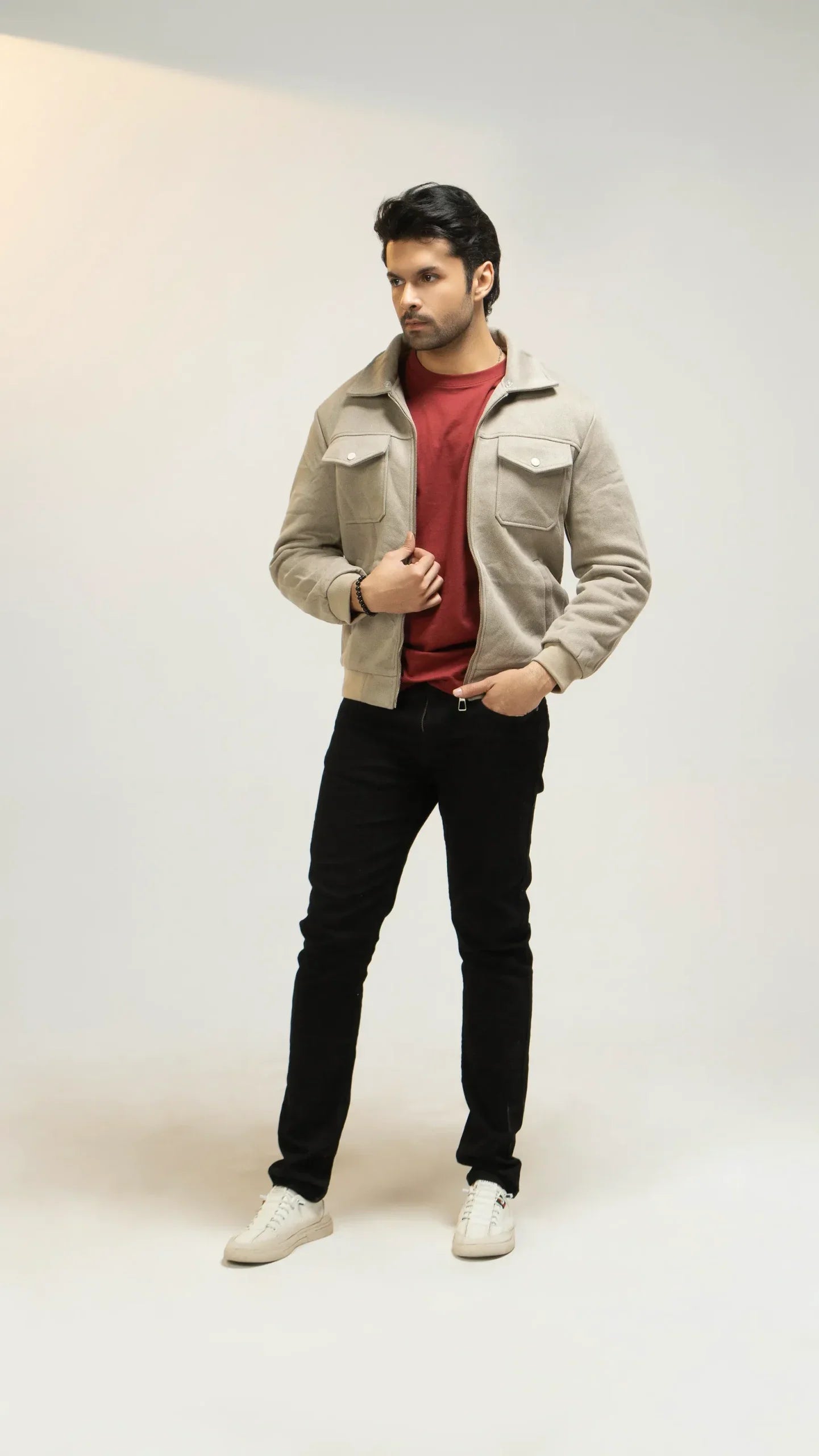 Men Woven Jacket - Beige - Harwage