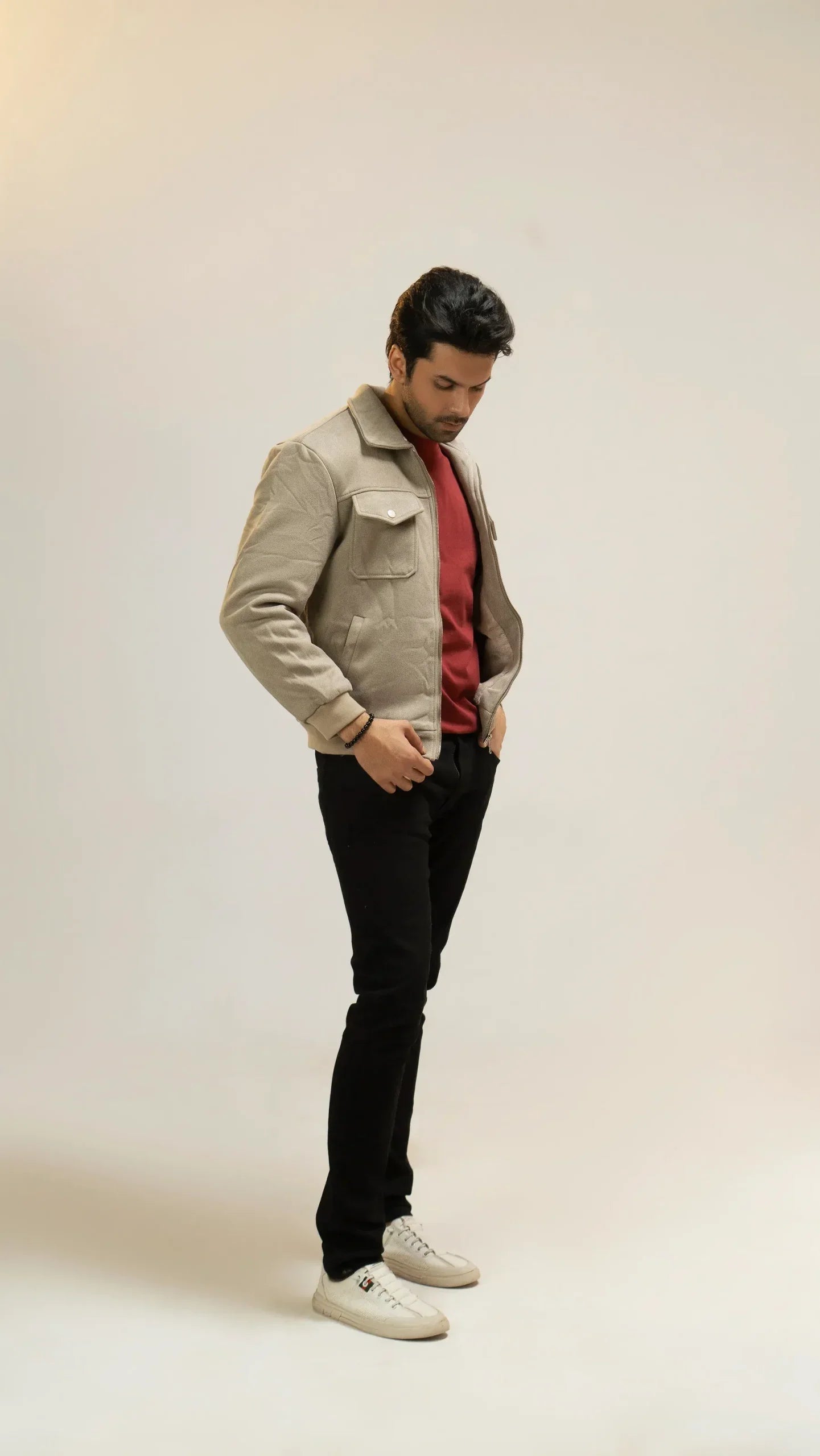 Men Woven Jacket - Beige - Harwage