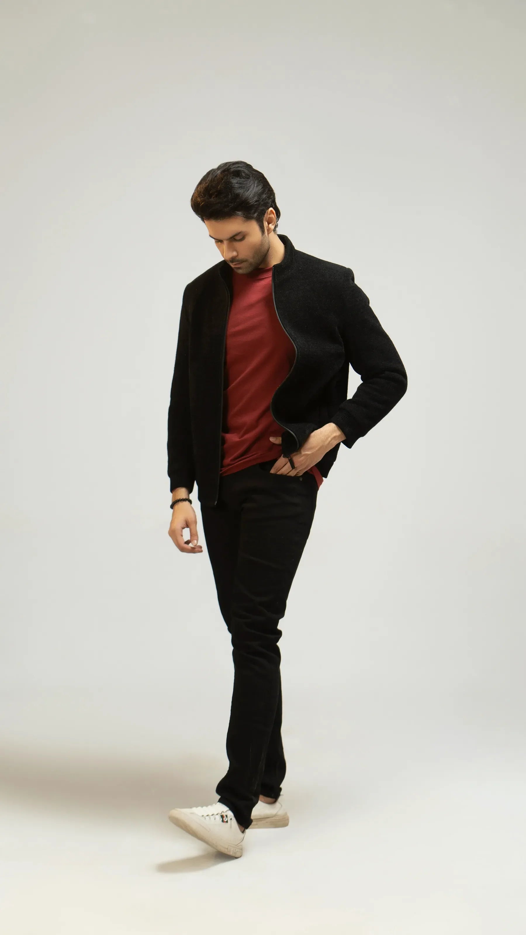 Men Wool Jacket - Black - Harwage