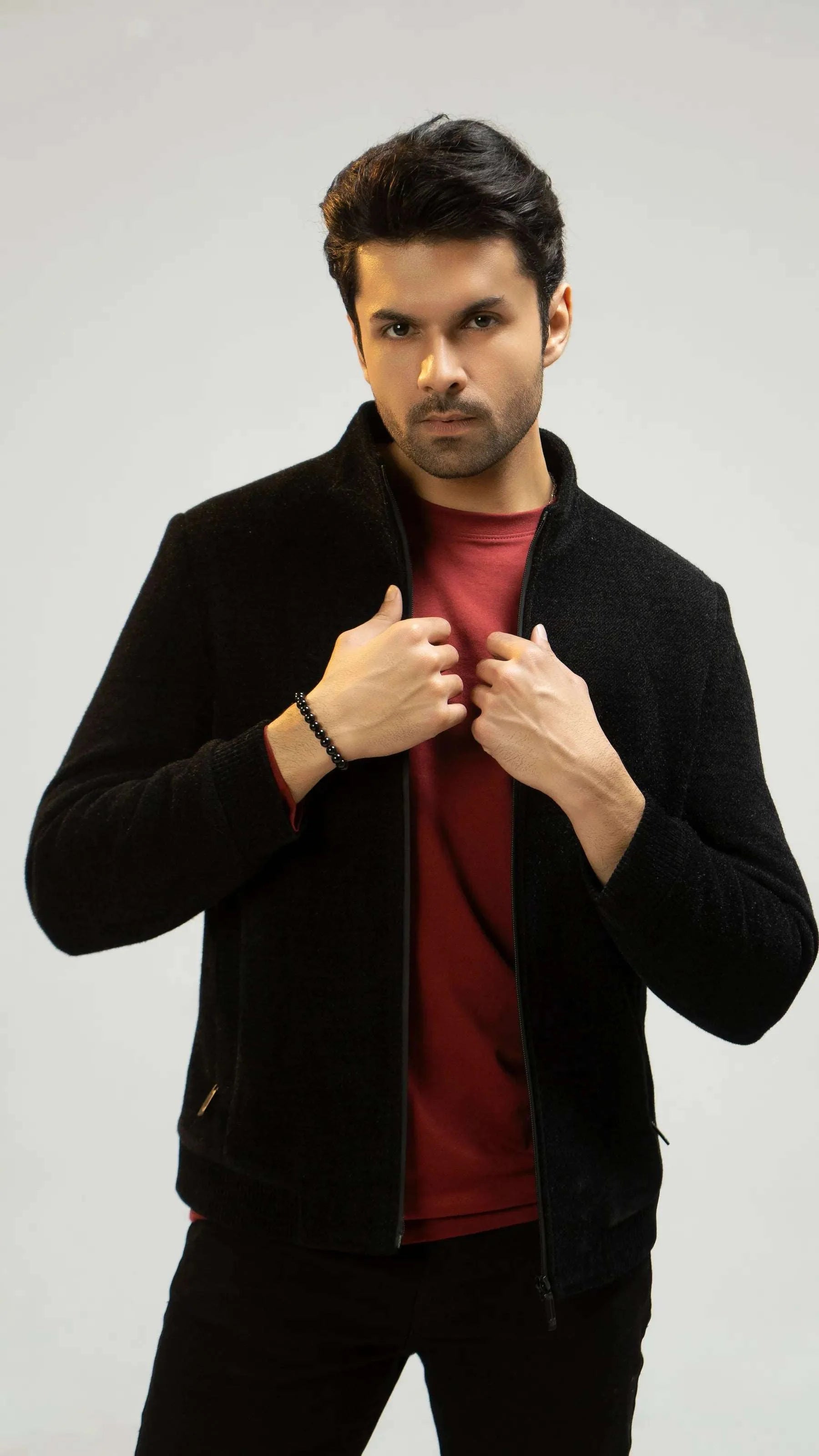 Men Wool Jacket - Black - Harwage