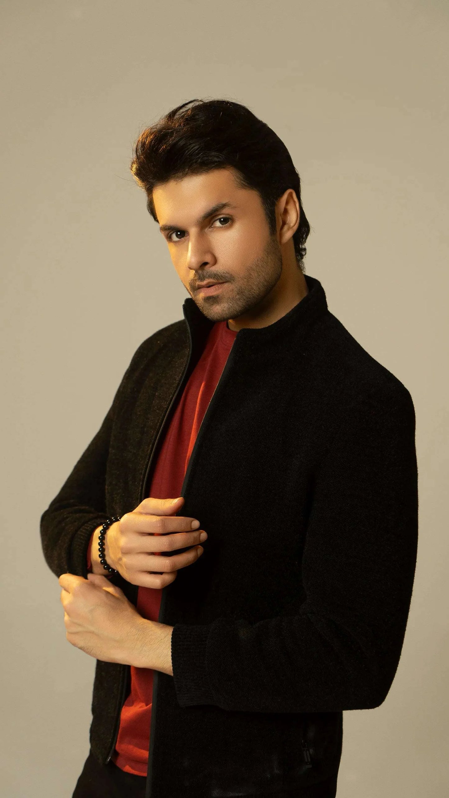 Men Wool Jacket - Black - Harwage