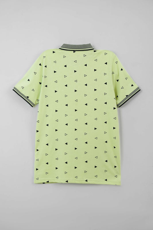 Men's All-Over Printed Jersey Polo Shirt - Lime Cream