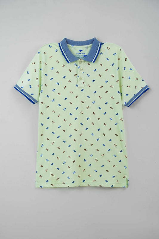 Men's All-Over Printed Jersey Polo Shirt - Hint of Mint