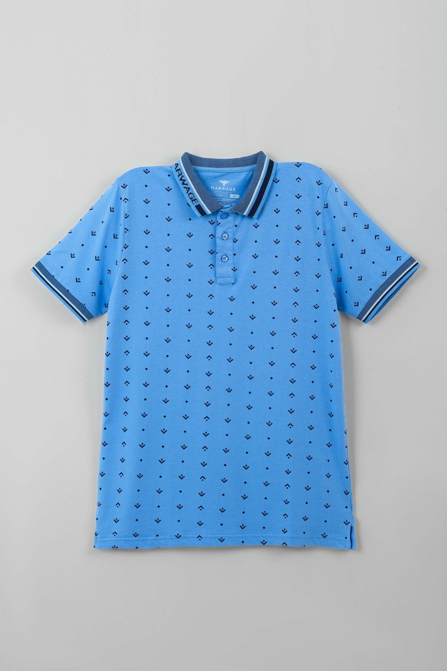 Men's All-Over Printed Jersey Polo Shirt  - Blue