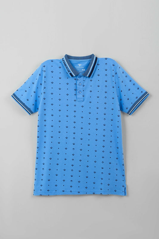 Men's All-Over Printed Jersey Polo Shirt  - Blue
