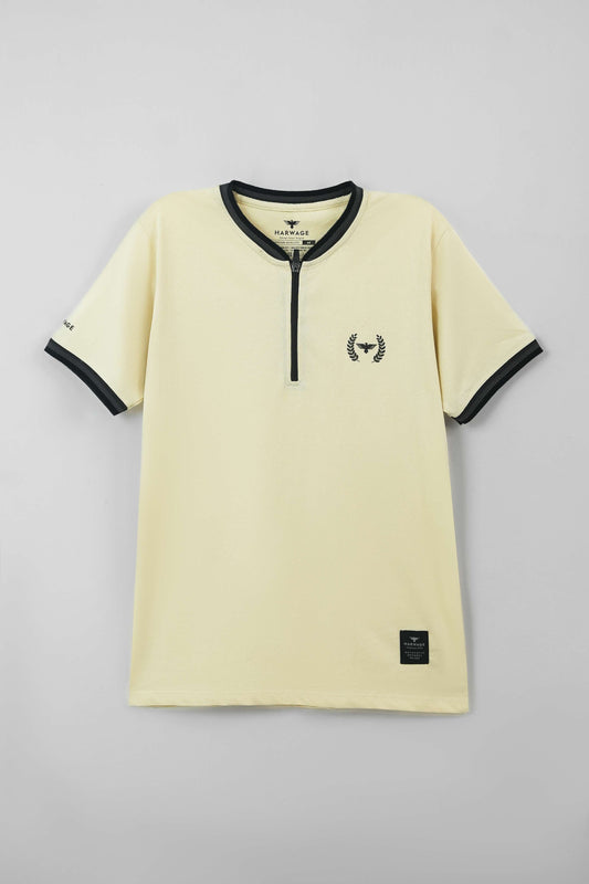 Men's Henley Zip Pique Polo Shirt - Cloud Cream