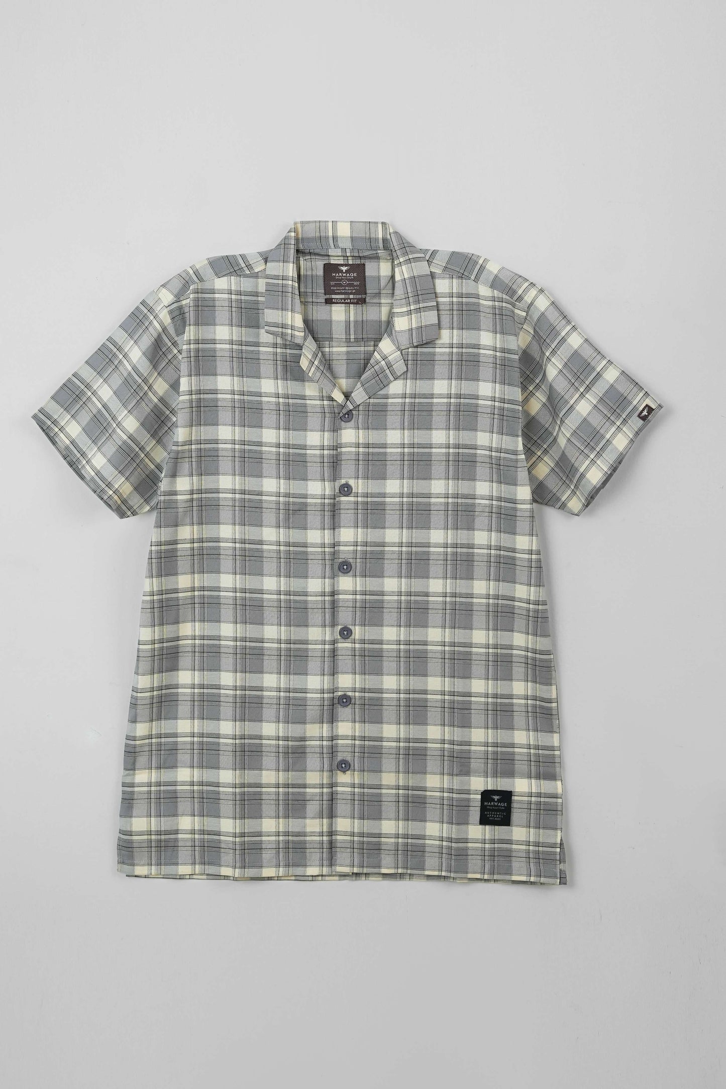 Men's Casual Resort Collar Shirt - Grey Checkered