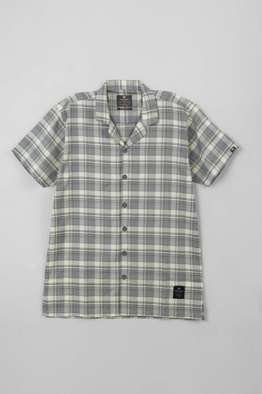 Men's Casual Resort Collar Shirt - Grey Checkered