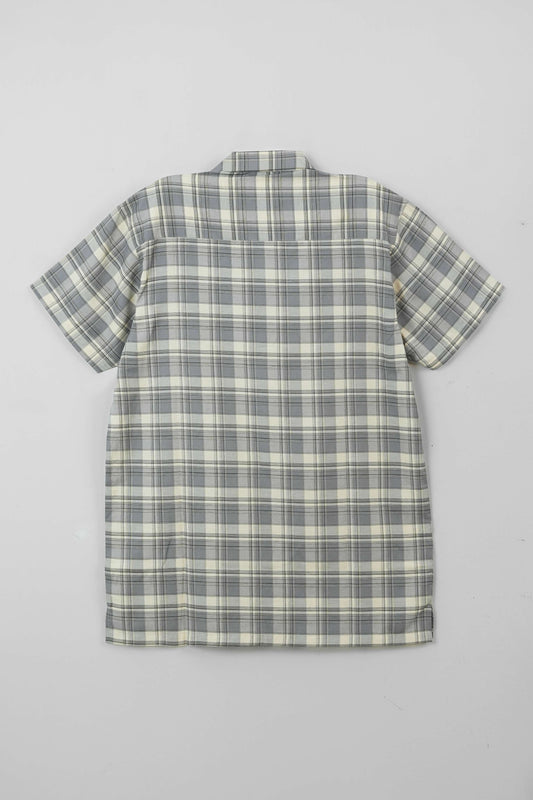 Men's Casual Resort Collar Shirt - Grey Checkered