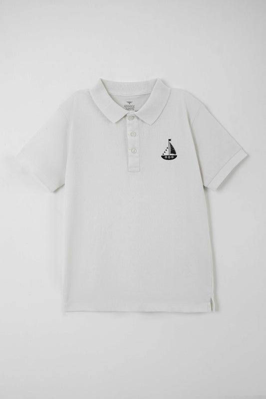 Junior Boys' Regular Fit Cotton Polo Shirt - Optic White