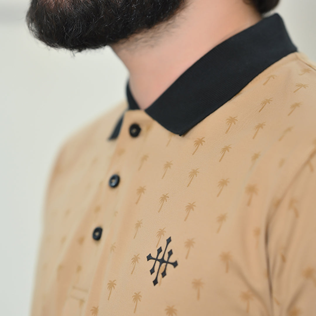 Men Graphic Collar T-Shirt β Beige - Harwage