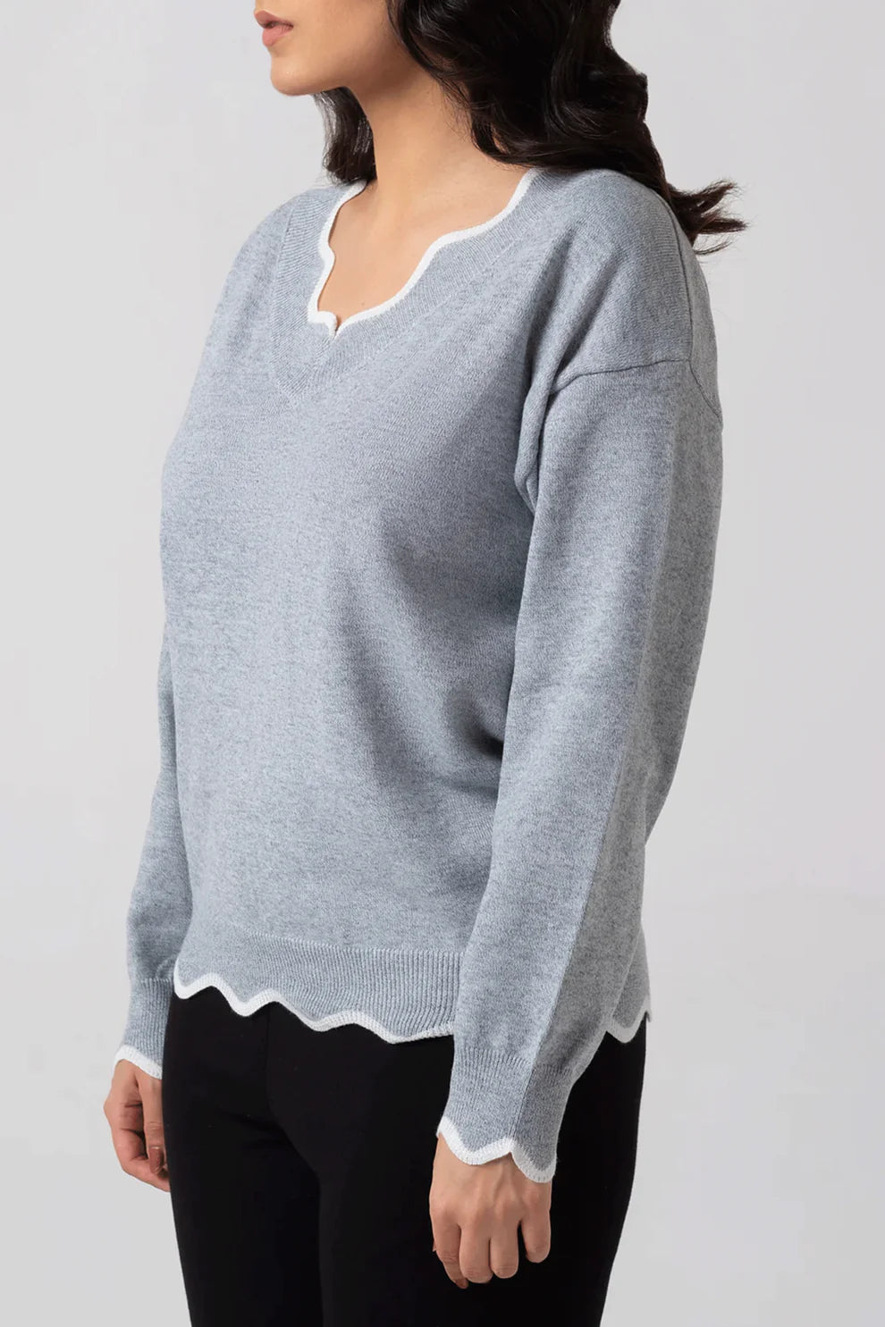 Grey cardigan side view