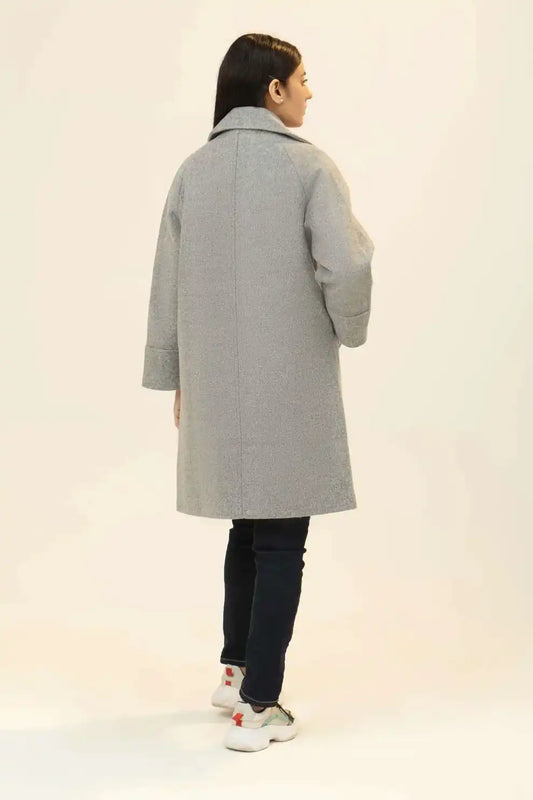 Grey regular fit long wool coat