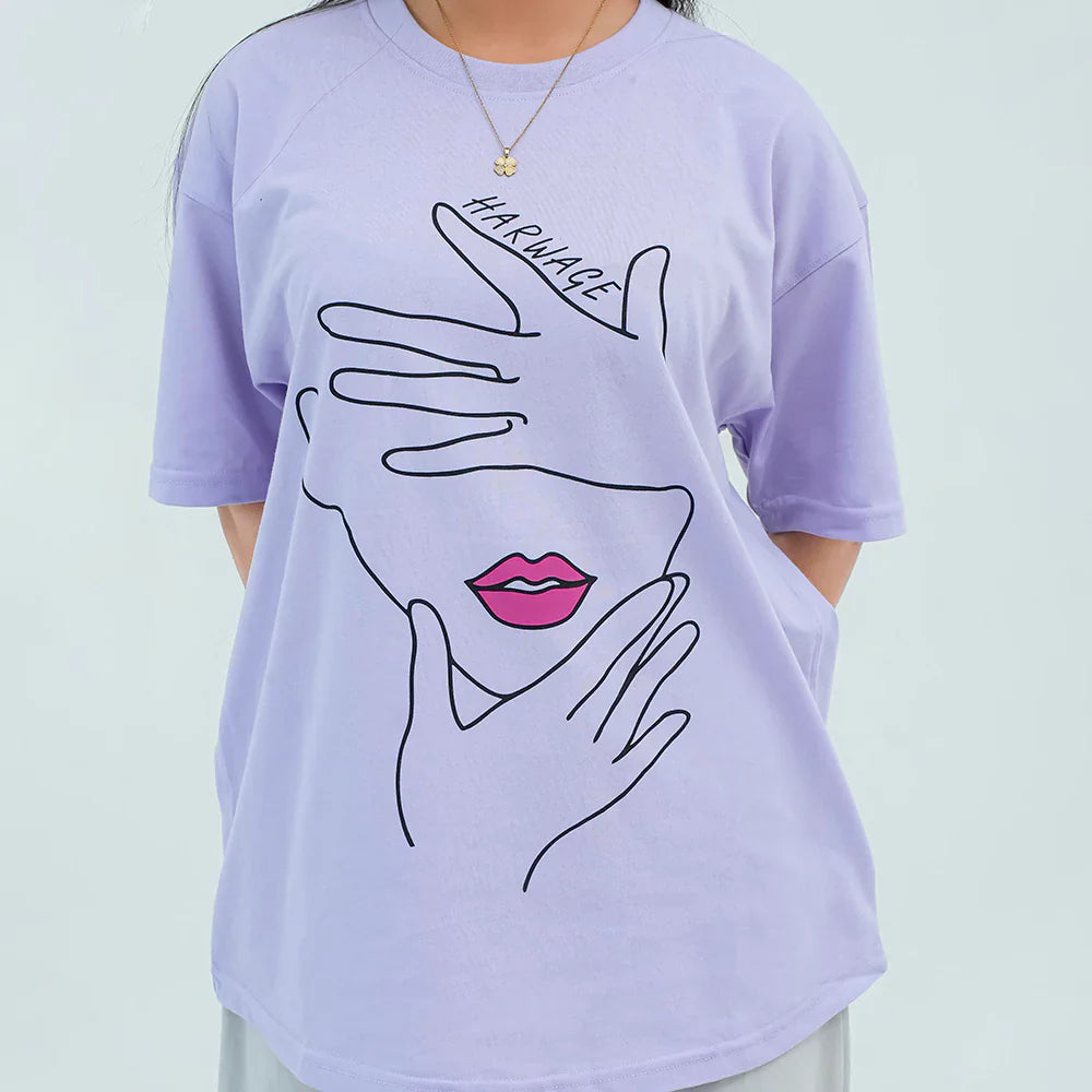 Women Graphic Oversized T-Shirt – Lavender - Harwage