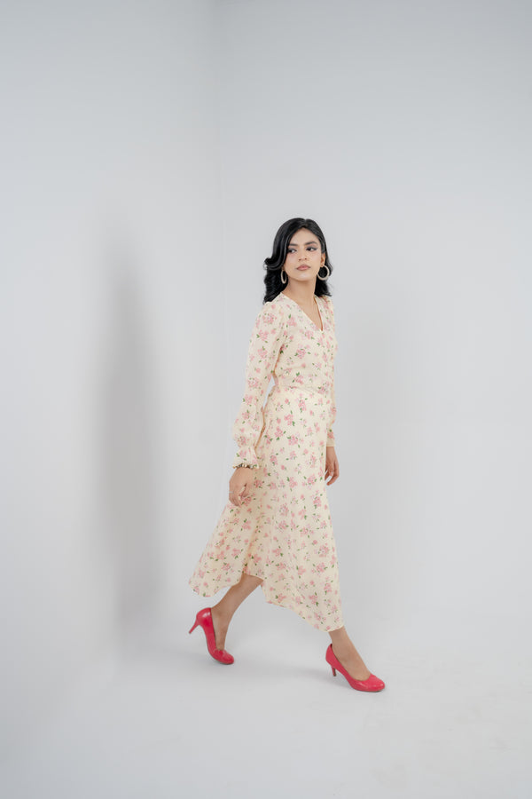 Women's Floral Midi Dress – Peach