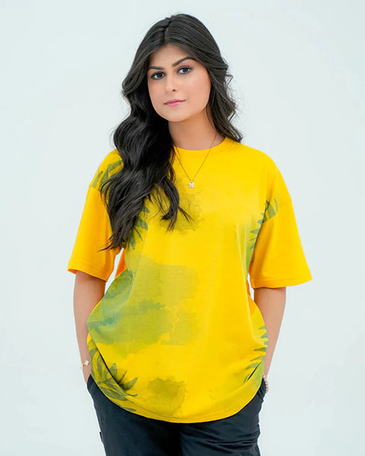 Women Graphic Oversized T-Shirt β Mustard - Harwage