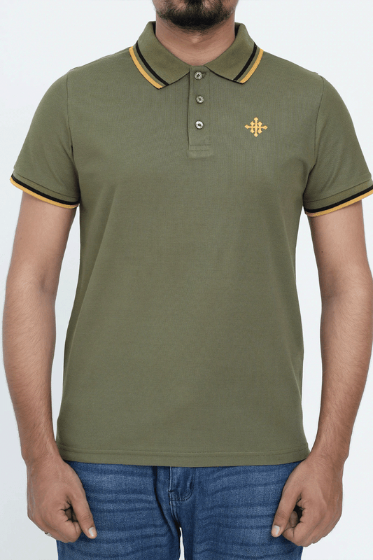 Men Contrast Tipping Polo Shirt - Olive Branch