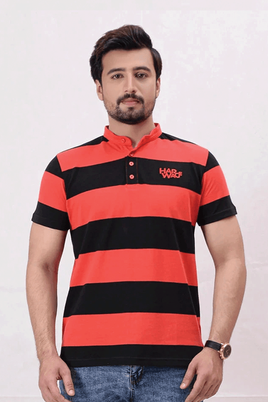 Men Stripe Polo Shirt - Red