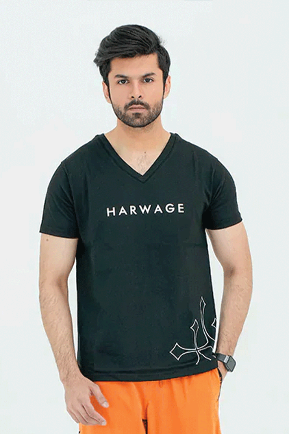 Men V Neck T Shirt - Black