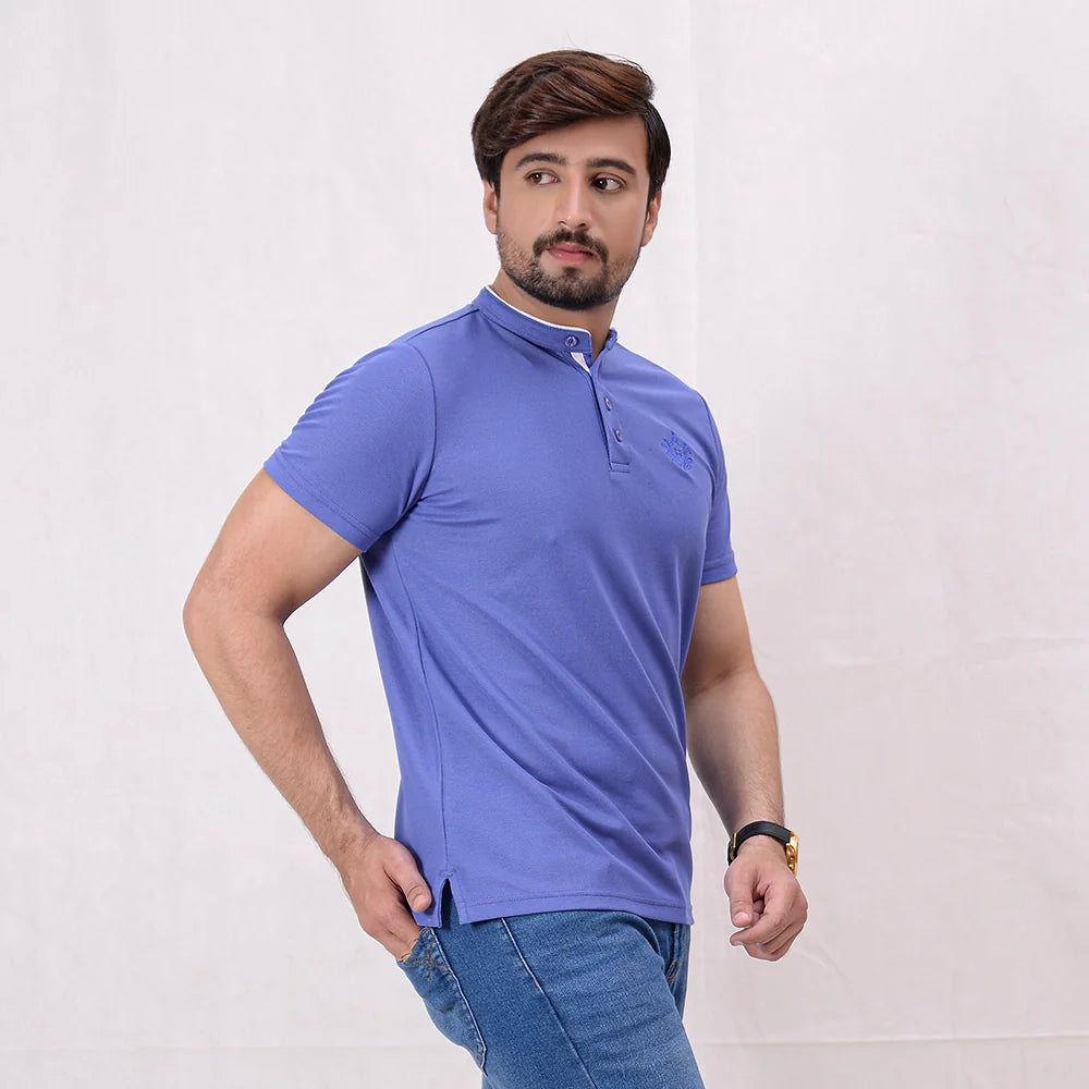 Men Ban Neck Polo Shirt - Very Peri