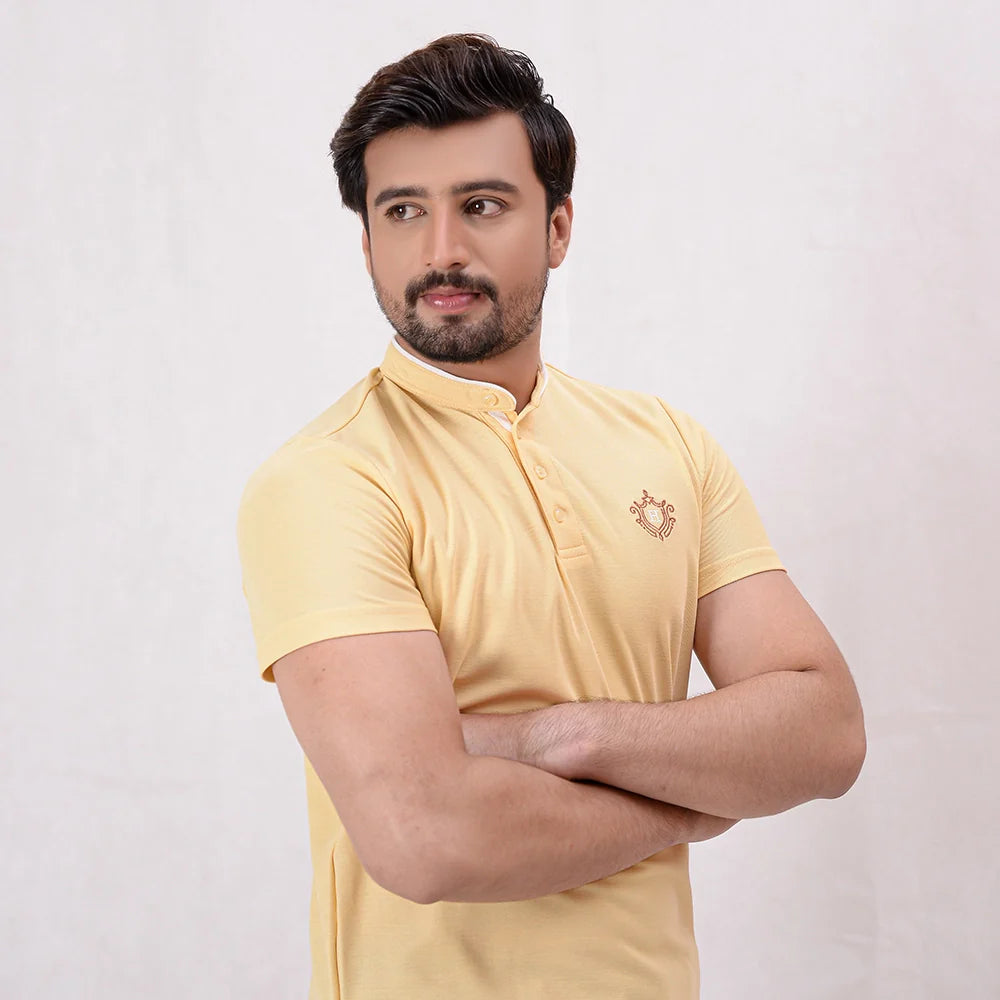 Men Ban Neck Polo Shirt - Sunlight